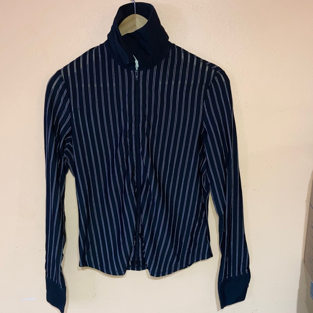 Fred David Black or blue and White Stripe light weight zippered collared sweater